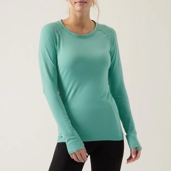 Athleta Size Large Teal Momentum Seamless Long Sleeve Pullover Top - Picture 1 of 5